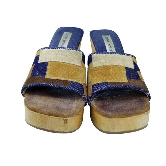 Bratz vintage Steve Madden patch work platform wedge square toe slide sandals - Picture 9 of 10